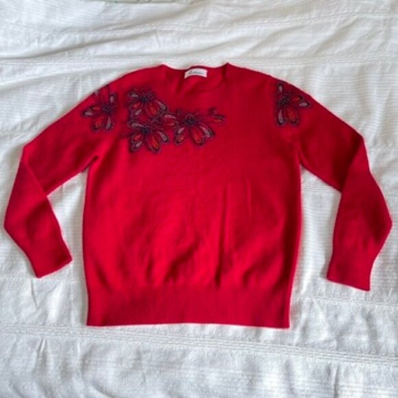 Vintage Martinna Collection Rhinestone Floral Cashmere Sweater Red - Picture 4 of 12